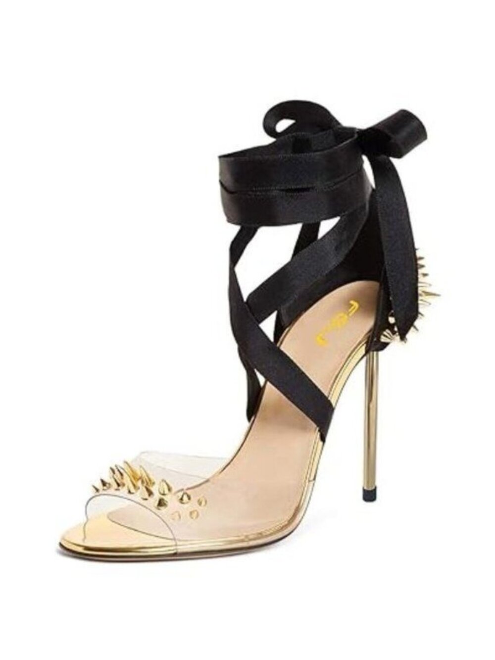 FSJ Women High Heel Ankle Strap Sandals Pointed Toe Rivets Pumps PVC Club Dress
